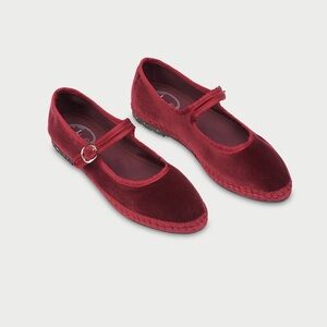 Women's Velvet Mary Jane Flats in Deep Red